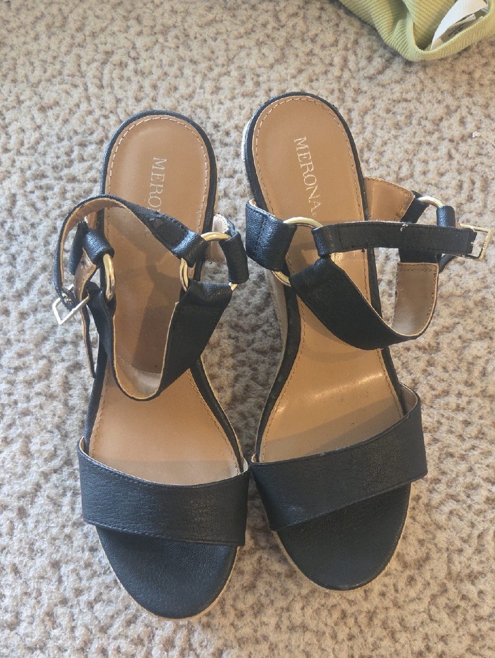 Merona Black Strappy Open-Toe Wedge Heeled Sandals